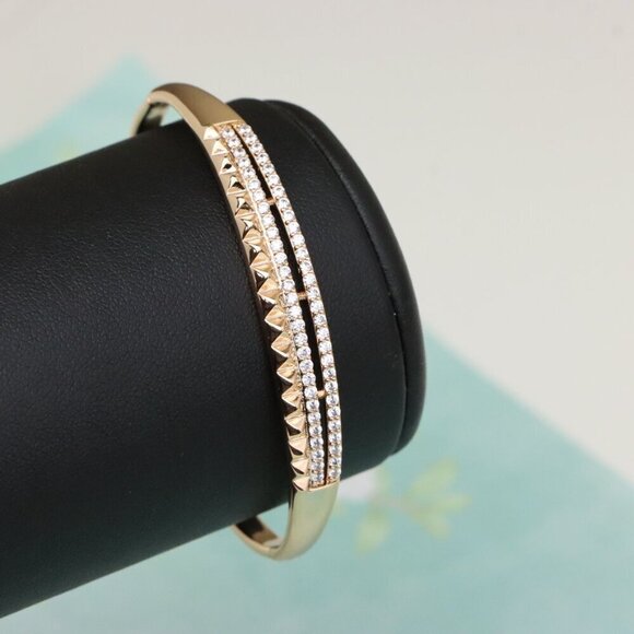 Rose Gold Bangle with Dual CZ Rows and Stud Detail, XPBL0539 - Picture 7 of 12